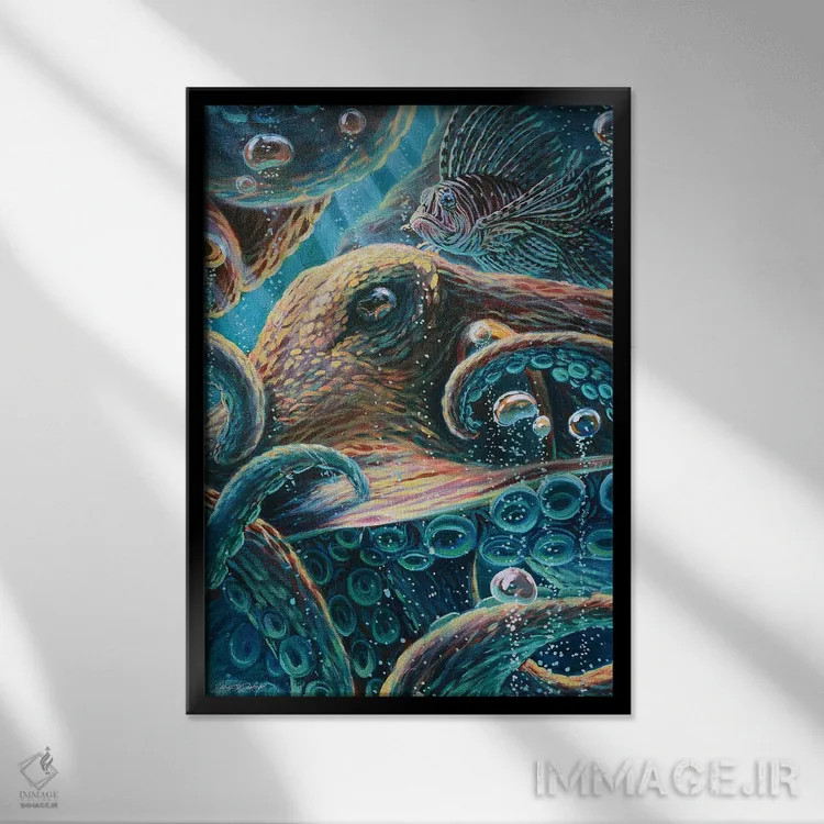 تابلو دکوراتیو اختاپوس و دوستش اثر دکوتا دیت ویلر - نمای قابدار مشکی