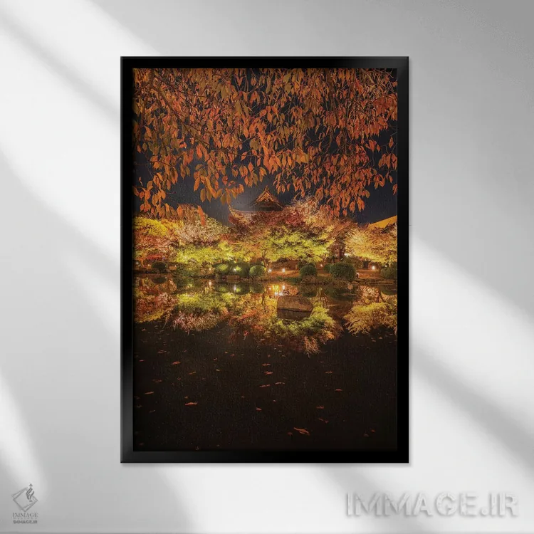 تابلو دکوراتیو پاییز در ژاپن یک اثر دایسوکه اوئه ماتسو - نمای قابدار مشکی