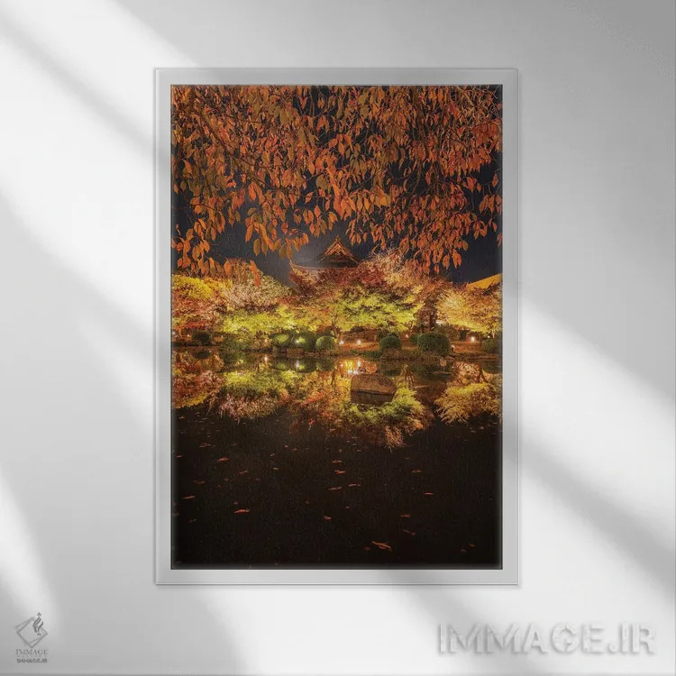 تابلو دکوراتیو پاییز در ژاپن یک اثر دایسوکه اوئه ماتسو - نمای قابدار سفید