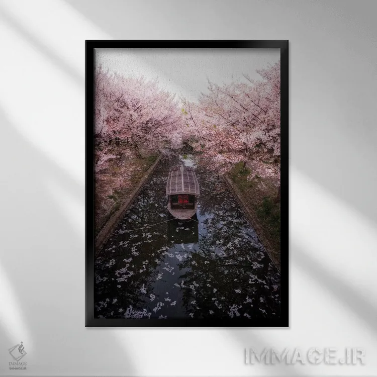 تابلو دکوراتیو بهار در ژاپن بیست و سوم اثر دایسوکه اوئه ماتسو - نمای قابدار مشکی
