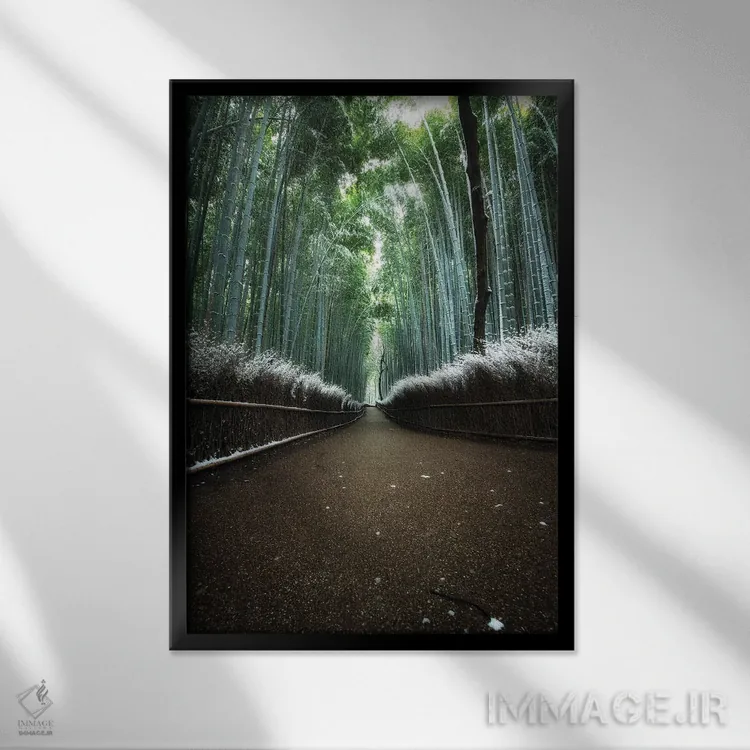 تابلو دکوراتیو زمستان در ژاپن پنج اثر دایسوکه اوئه ماتسو - نمای قابدار مشکی