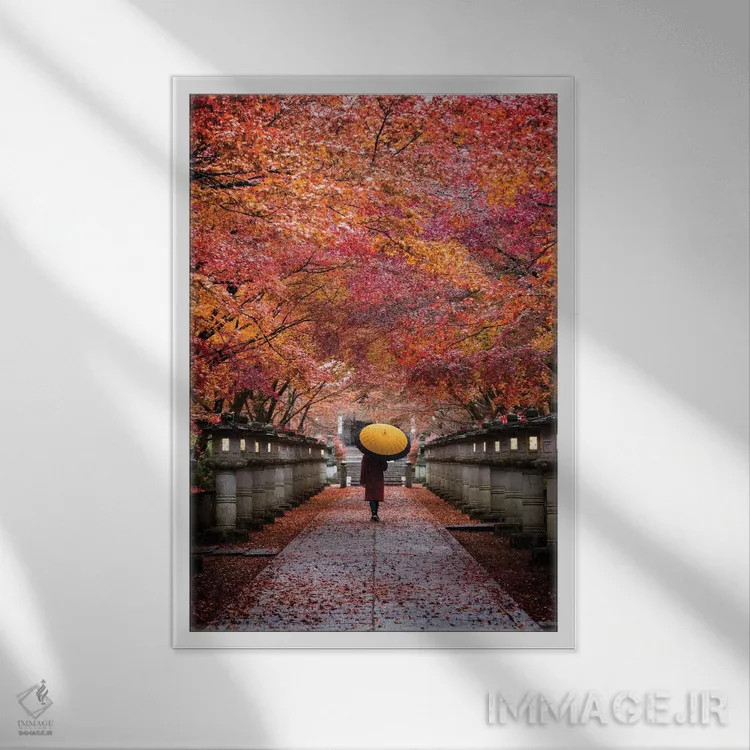 تابلو دکوراتیو پاییز در ژاپن سیزده اثر دایسوکه اوئه ماتسو - نمای قابدار سفید