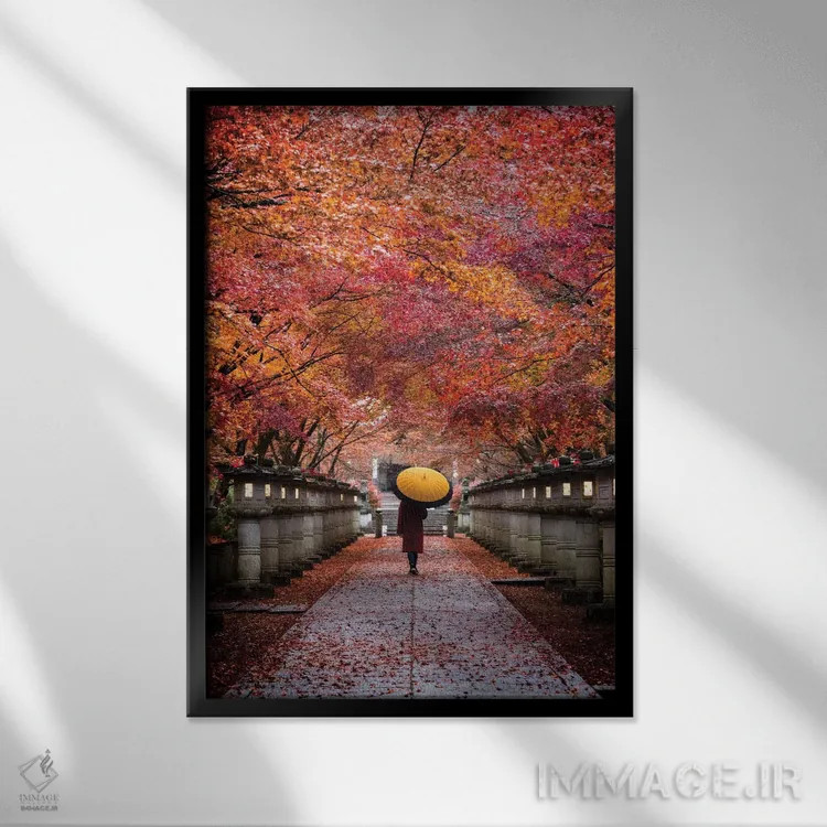 تابلو دکوراتیو پاییز در ژاپن سیزده اثر دایسوکه اوئه ماتسو - نمای قابدار مشکی