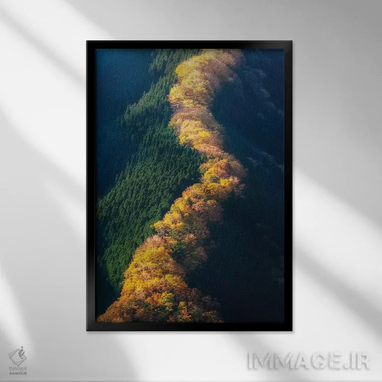 تابلو دکوراتیو پاییز در ژاپن چهارده اثر دایسوکه اوئه ماتسو - نمای قابدار مشکی