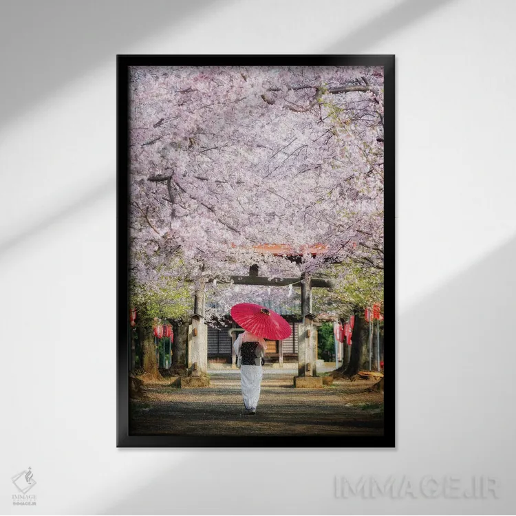 تابلو دکوراتیو بهار در ژاپن دو اثر دایسوکه اوئه ماتسو - نمای قابدار مشکی