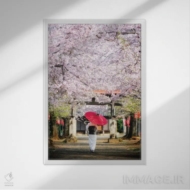 تابلو دکوراتیو بهار در ژاپن دو اثر دایسوکه اوئه ماتسو - نمای قابدار سفید