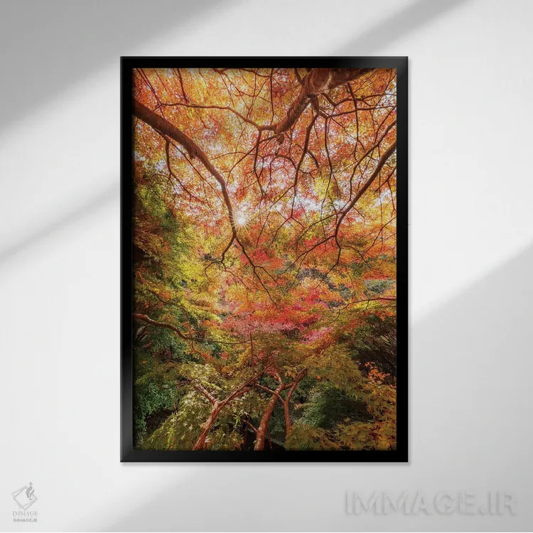 تابلو دکوراتیو پاییز در ژاپن شش اثر دایسوکه اوئه ماتسو - نمای قابدار مشکی