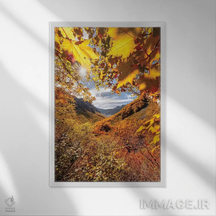 تابلو دکوراتیو پاییز در ژاپن هفت اثر دایسوکه اوئه ماتسو - نمای قابدار سفید