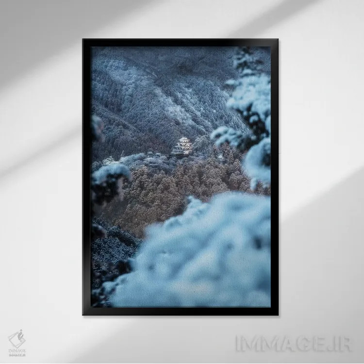 تابلو دکوراتیو زمستان در ژاپن دو اثر دایسوکه اوئه ماتسو - نمای قابدار مشکی