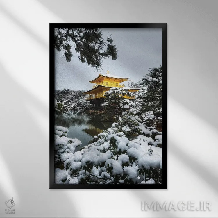 تابلو دکوراتیو زمستان در ژاپن یک اثر دایسوکه اوئه ماتسو - نمای قابدار مشکی