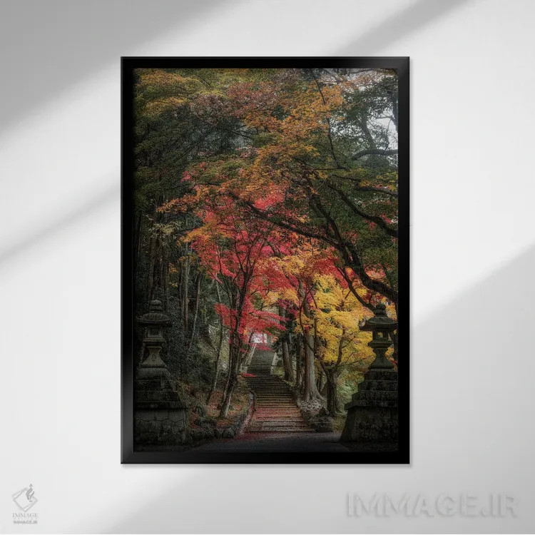 تابلو دکوراتیو پاییز در ژاپن بیست و ششم اثر دایسوکه اوئه ماتسو - نمای قابدار مشکی