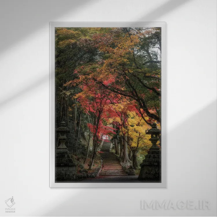 تابلو دکوراتیو پاییز در ژاپن بیست و ششم اثر دایسوکه اوئه ماتسو - نمای قابدار سفید