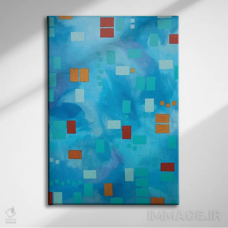 تابلو انتزاعی قطعات متحرک دو اثر آلیشیا دان - نمای روبهرو روی دیوار