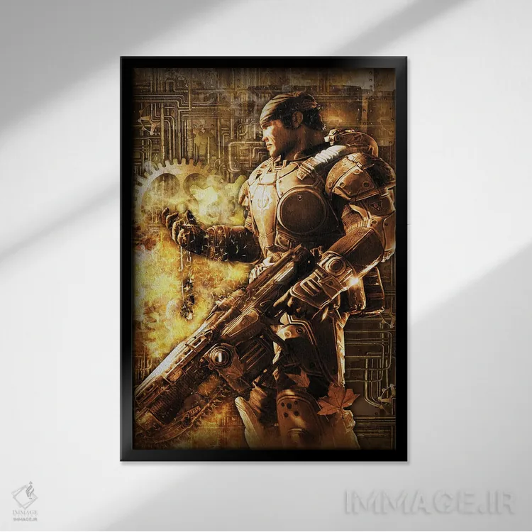 تابلو دکوراتیو چرخ دنده های جنگ استیم پانک اثر دورو آرت - نمای قابدار مشکی