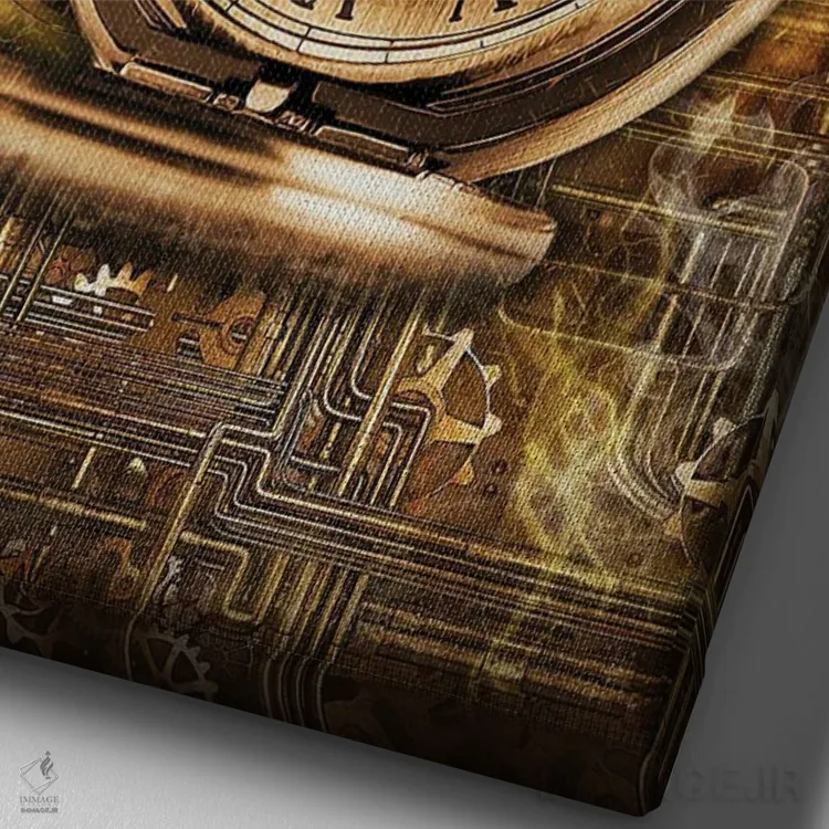 تابلو دکوراتیو ساعت استیم پانک اثر دورو آرت - نمای نزدیک بافت بوم