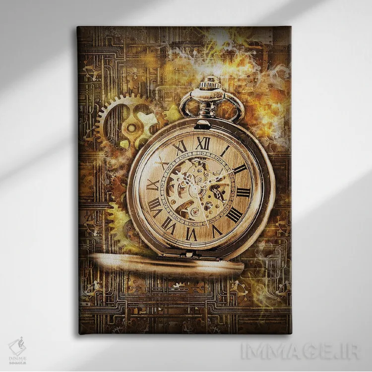 تابلو دکوراتیو ساعت استیم پانک اثر دورو آرت - نمای روبهرو روی دیوار
