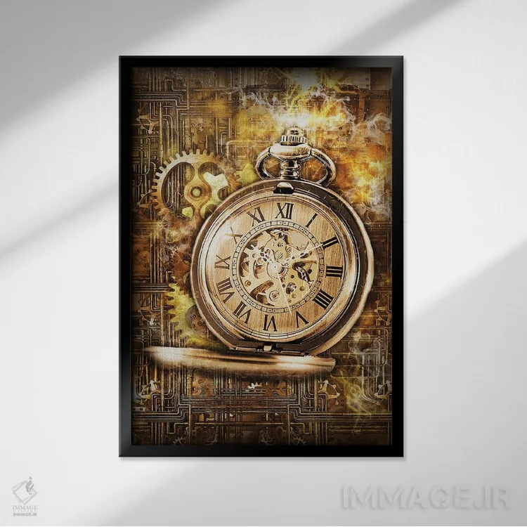 تابلو دکوراتیو ساعت استیم پانک اثر دورو آرت - نمای قابدار مشکی