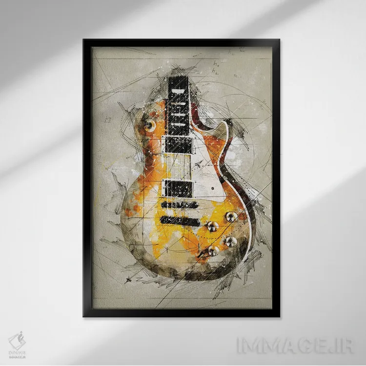 تابلو دکوراتیو طرح گیتار اثر دورو آرت - نمای قابدار مشکی