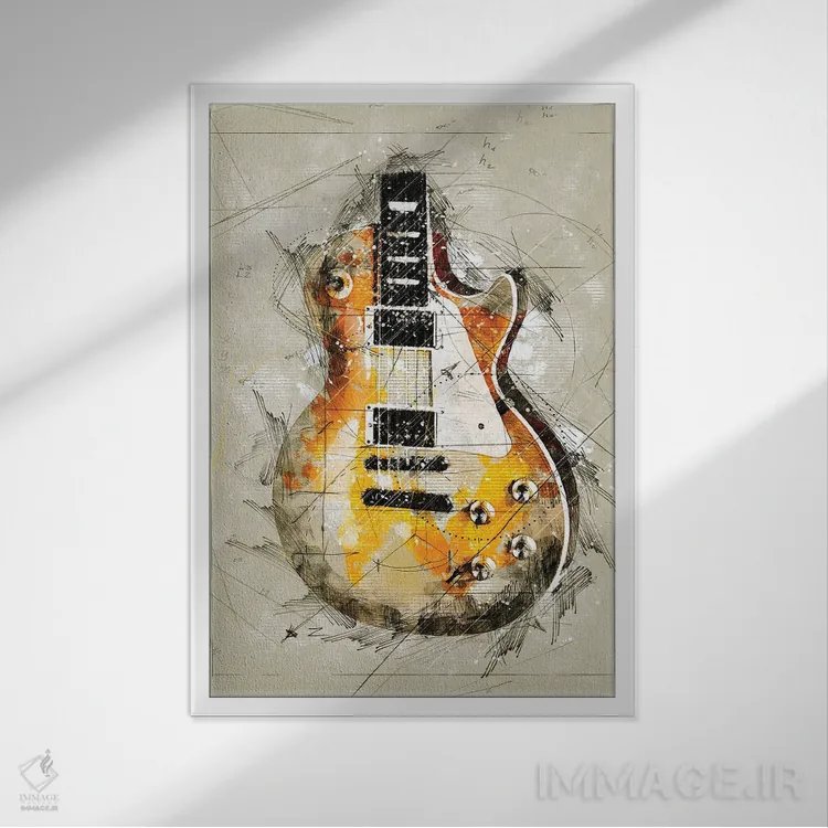 تابلو دکوراتیو طرح گیتار اثر دورو آرت - نمای قابدار سفید