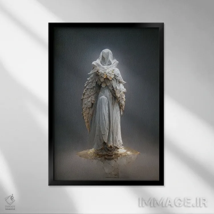 تابلو دکوراتیو مجسمه فرشته II اثر دورو آرت - نمای قابدار مشکی