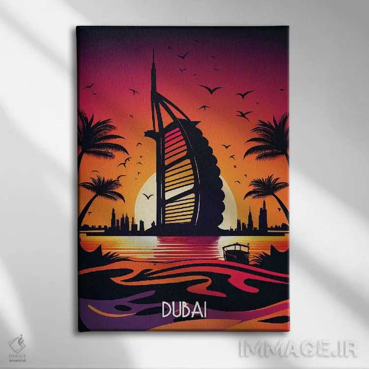 تابلو دکوراتیو شهر دبی اثر دورو آرت - نمای روبهرو روی دیوار