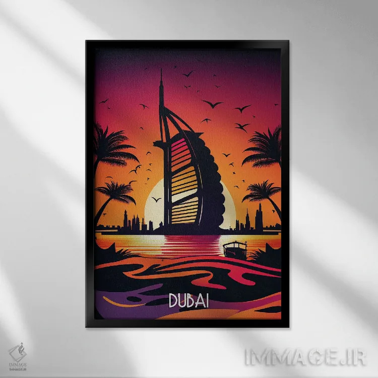تابلو دکوراتیو شهر دبی اثر دورو آرت - نمای قابدار مشکی