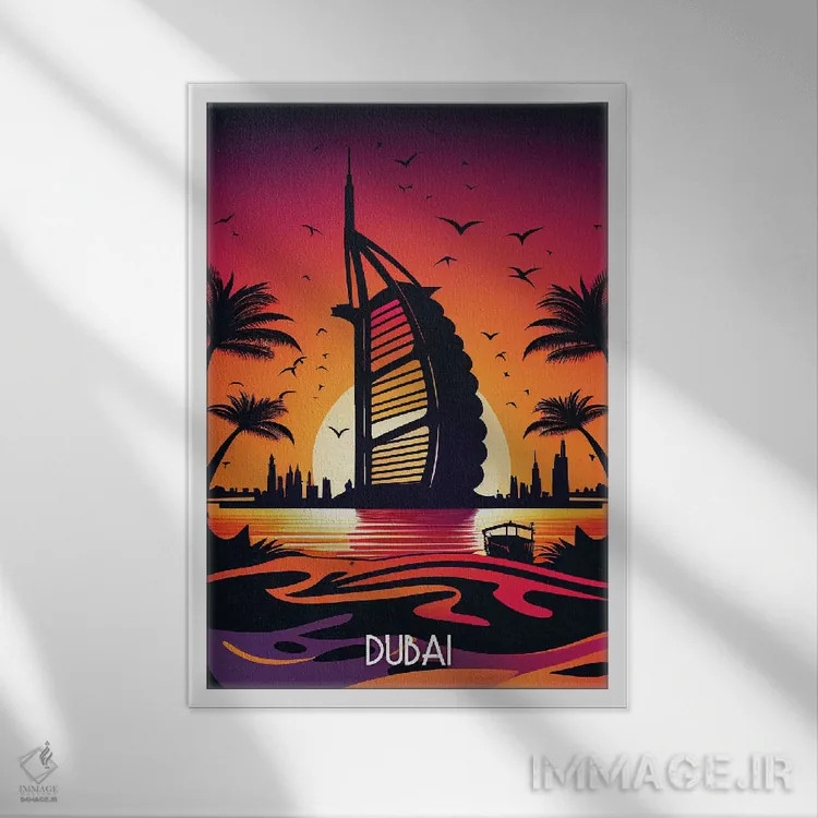 تابلو دکوراتیو شهر دبی اثر دورو آرت - نمای قابدار سفید