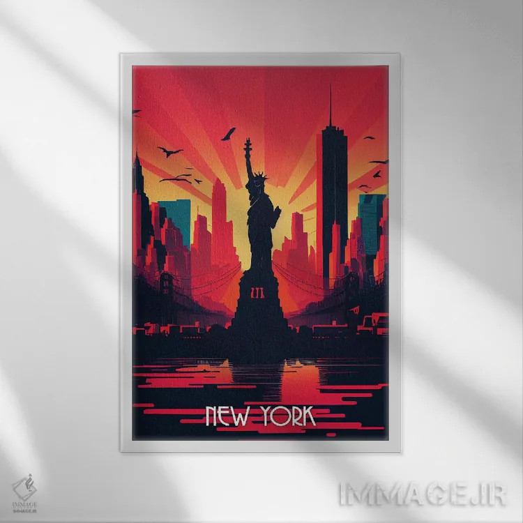 تابلو دکوراتیو شهر نیویورک اثر دورو آرت - نمای قابدار سفید