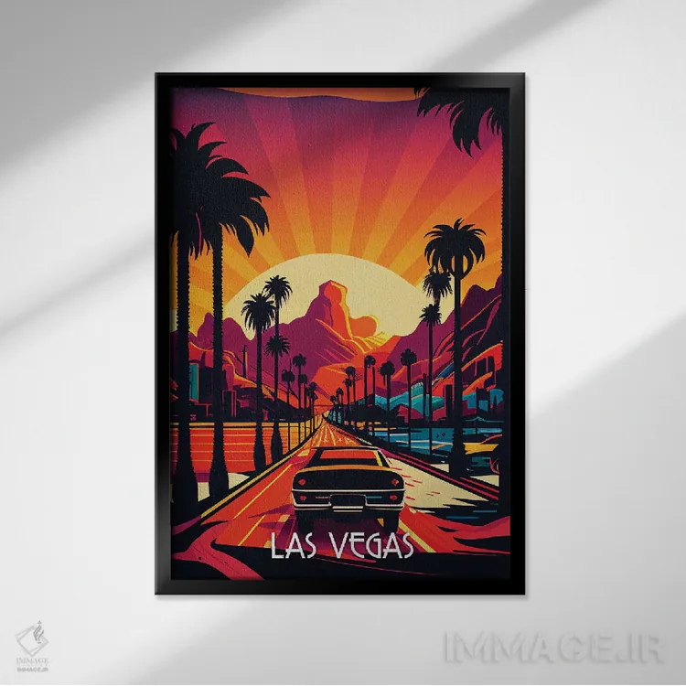تابلو دکوراتیو شهر لاس وگاس اثر دورو آرت - نمای قابدار مشکی