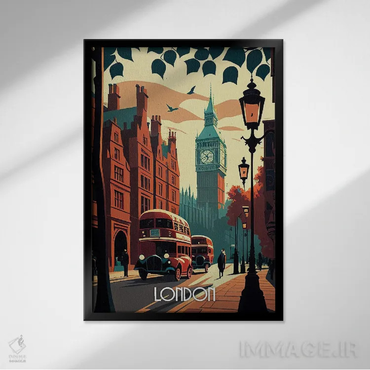 تابلو دکوراتیو شهر لندن اثر دورو آرت - نمای قابدار مشکی