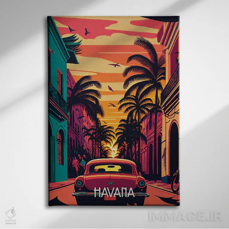تابلو دکوراتیو شهر هاوانا اثر دورو آرت - نمای روبهرو روی دیوار