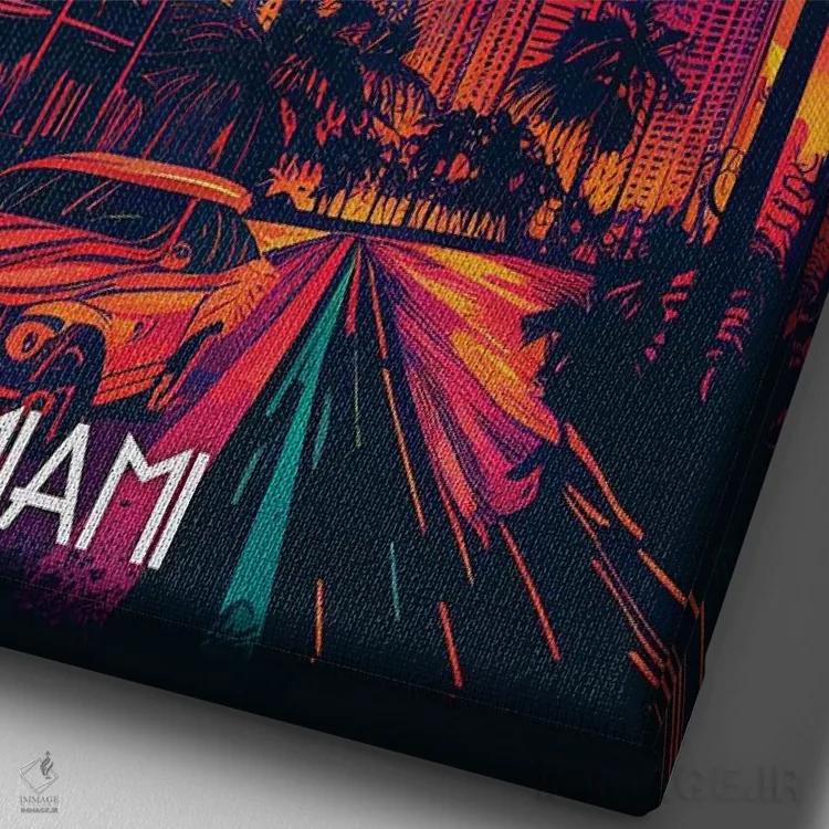 تابلو دکوراتیو شهر میامی اثر دورو آرت - نمای نزدیک بافت بوم