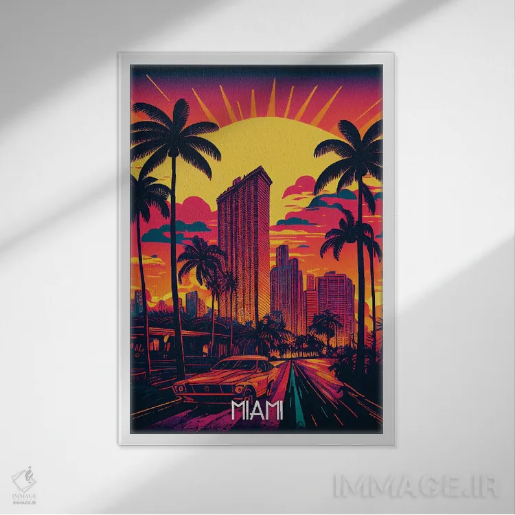 تابلو دکوراتیو شهر میامی اثر دورو آرت - نمای قابدار سفید