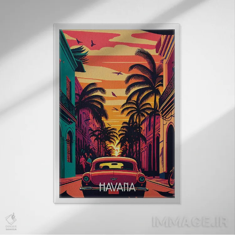 تابلو دکوراتیو شهر هاوانا اثر دورو آرت - نمای قابدار سفید