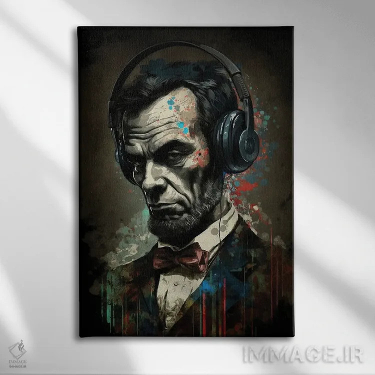 تابلو دکوراتیو لینکلن با هدفون II اثر دورو آرت - نمای روبهرو روی دیوار