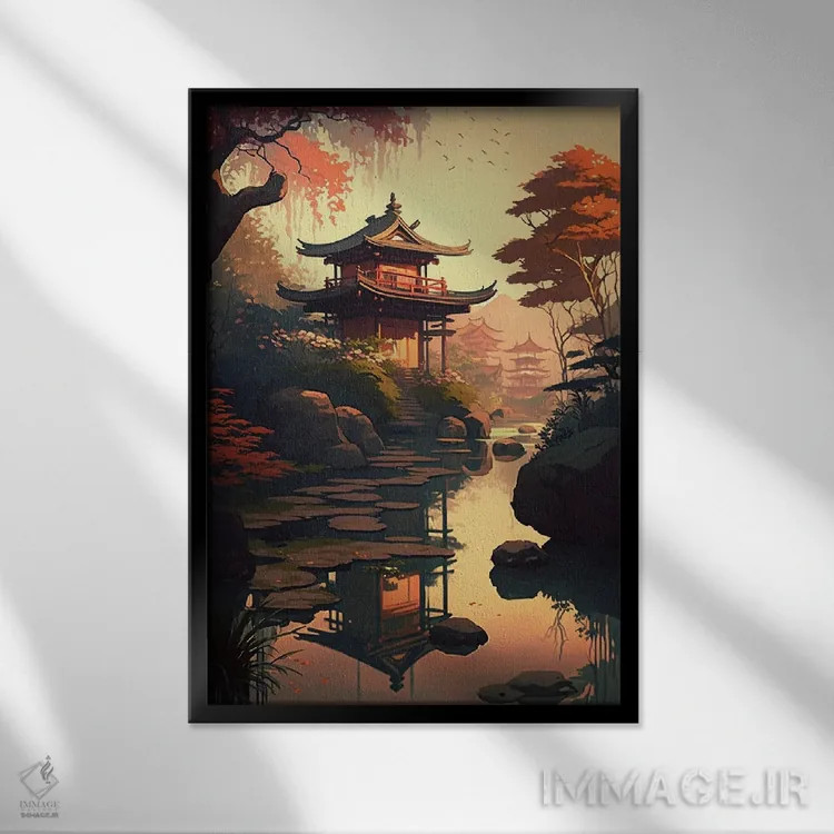تابلو دکوراتیو باغ ژاپنی III اثر دورو آرت - نمای قابدار مشکی
