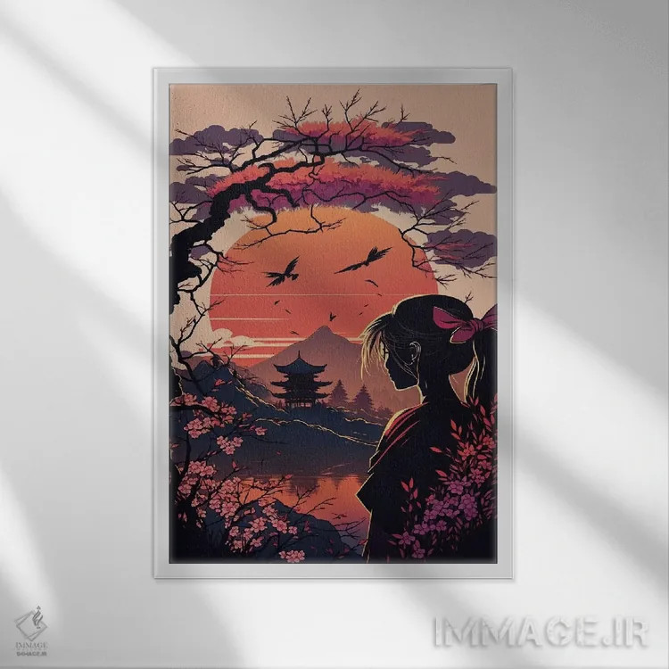 تابلو دکوراتیو باغ ژاپنی اثر دورو آرت - نمای قابدار سفید