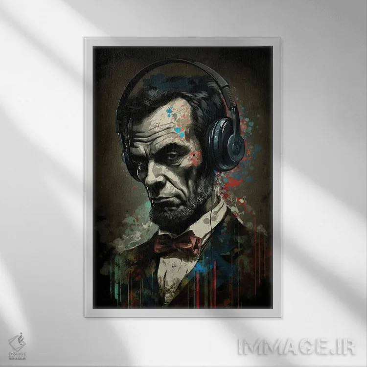 تابلو دکوراتیو لینکلن با هدفون II اثر دورو آرت - نمای قابدار سفید