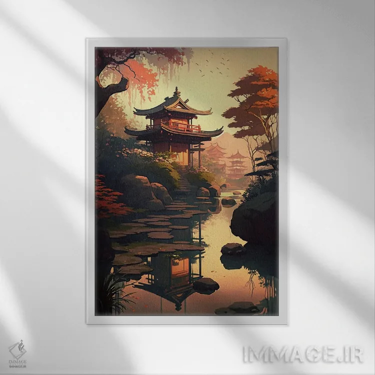 تابلو دکوراتیو باغ ژاپنی III اثر دورو آرت - نمای قابدار سفید