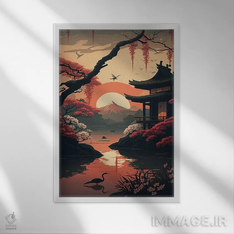 تابلو دکوراتیو باغ ژاپنی II اثر دورو آرت - نمای قابدار سفید