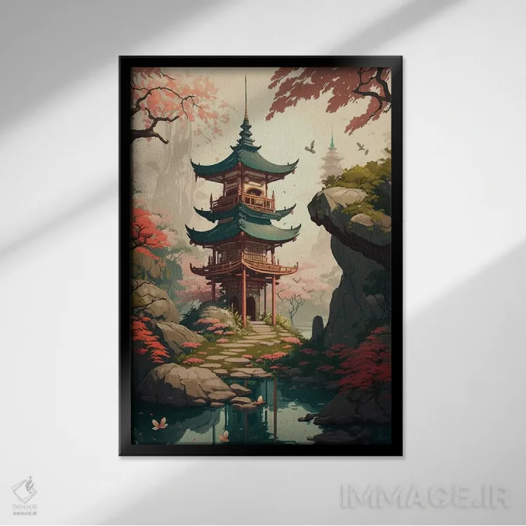 تابلو دکوراتیو باغ ژاپنی IV اثر دورو آرت - نمای قابدار مشکی