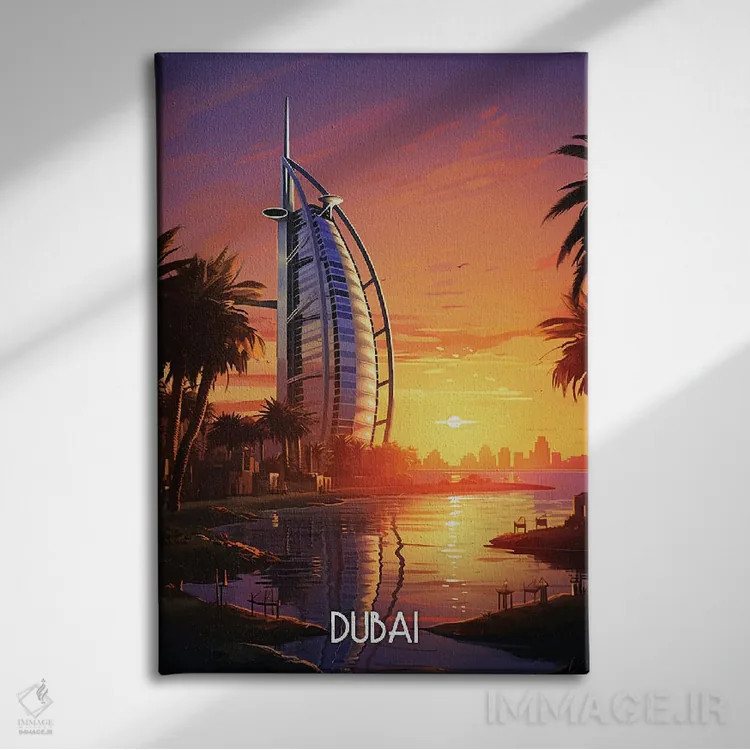 تابلو دکوراتیو هنر شهر دبی اثر دورو آرت - نمای روبهرو روی دیوار