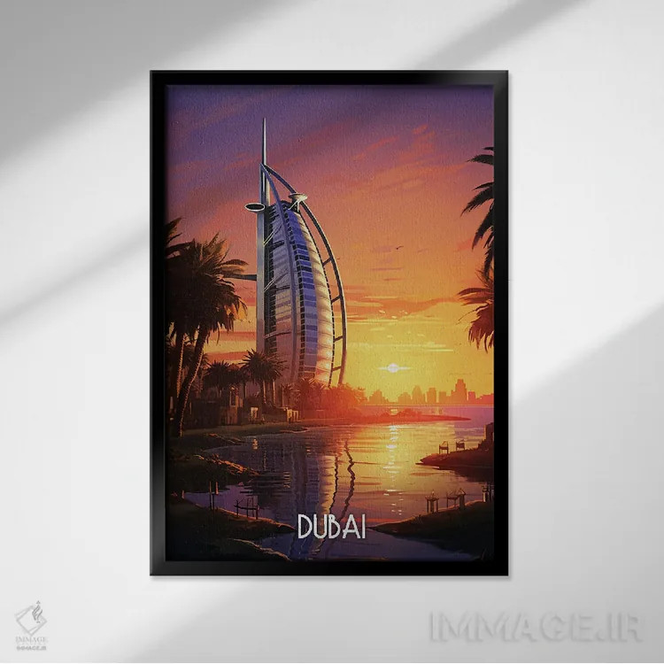 تابلو دکوراتیو هنر شهر دبی اثر دورو آرت - نمای قابدار مشکی