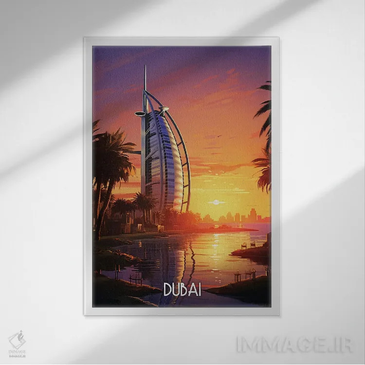 تابلو دکوراتیو هنر شهر دبی اثر دورو آرت - نمای قابدار سفید