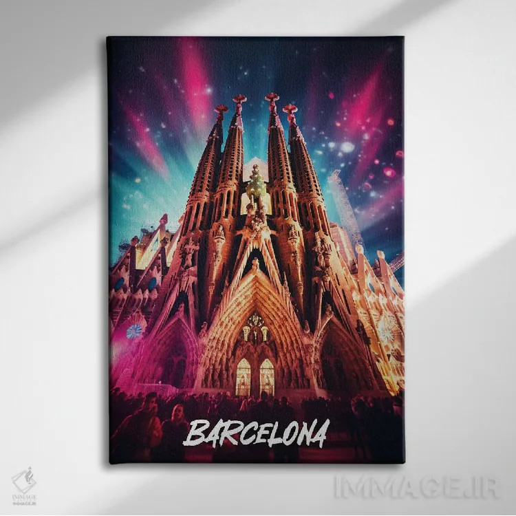 تابلو دکوراتیو بارسلون فانتزی اثر دورو آرت - نمای روبهرو روی دیوار