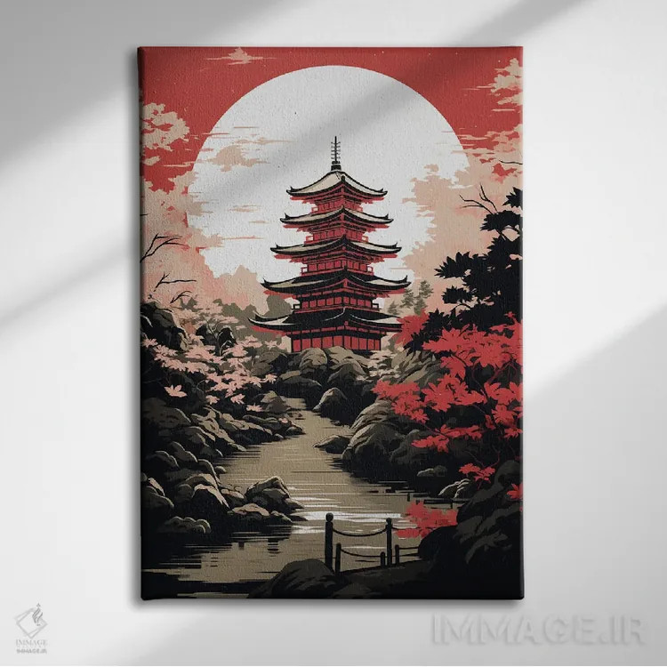تابلو دکوراتیو پاگودای ژاپنی اثر دورو آرت - نمای روبهرو روی دیوار