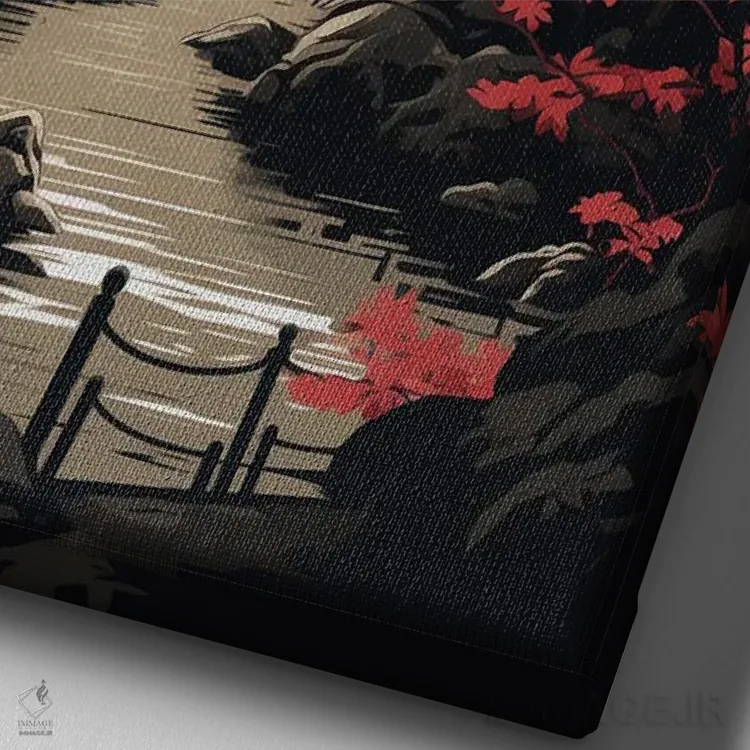 تابلو دکوراتیو پاگودای ژاپنی اثر دورو آرت - نمای نزدیک بافت بوم