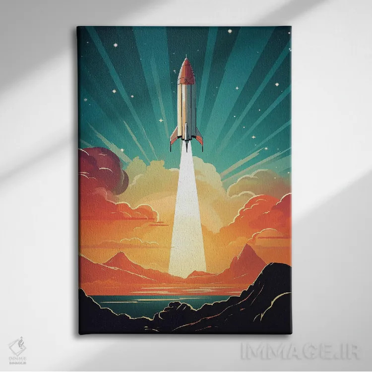 تابلو دکوراتیو موشک فضایی اثر دورو آرت - نمای روبهرو روی دیوار