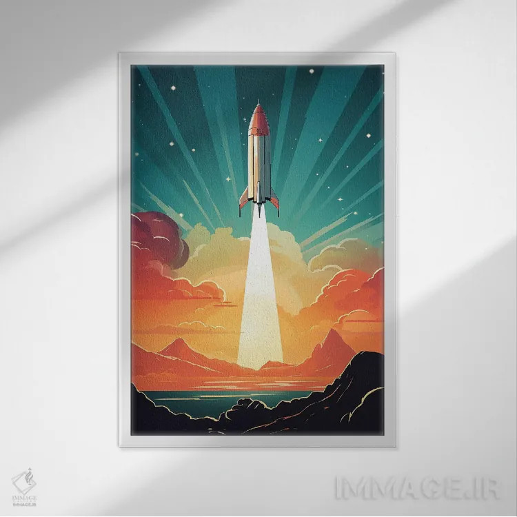 تابلو دکوراتیو موشک فضایی اثر دورو آرت - نمای قابدار سفید