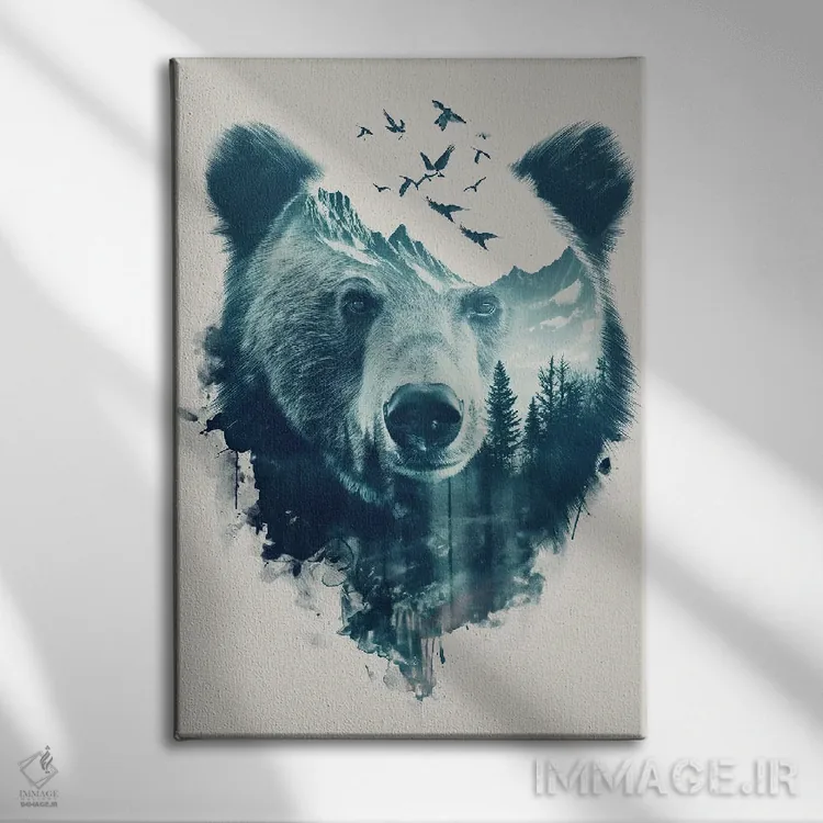 تابلو دکوراتیو خرس دابل اکسپوژر اثر دورو آرت - نمای روبهرو روی دیوار